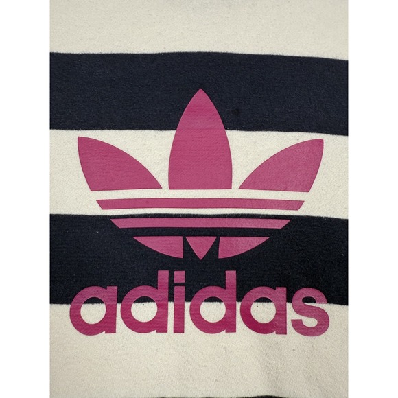 VTG Adidas Hoodie Womens Large Navy White Striped Trefoil Logo Sweatshirt - Picture 4 of 16
